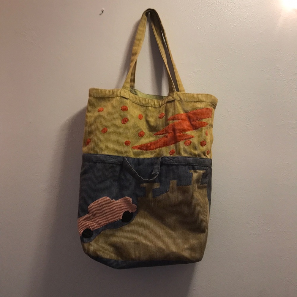 Corduroy patchwork tote bag